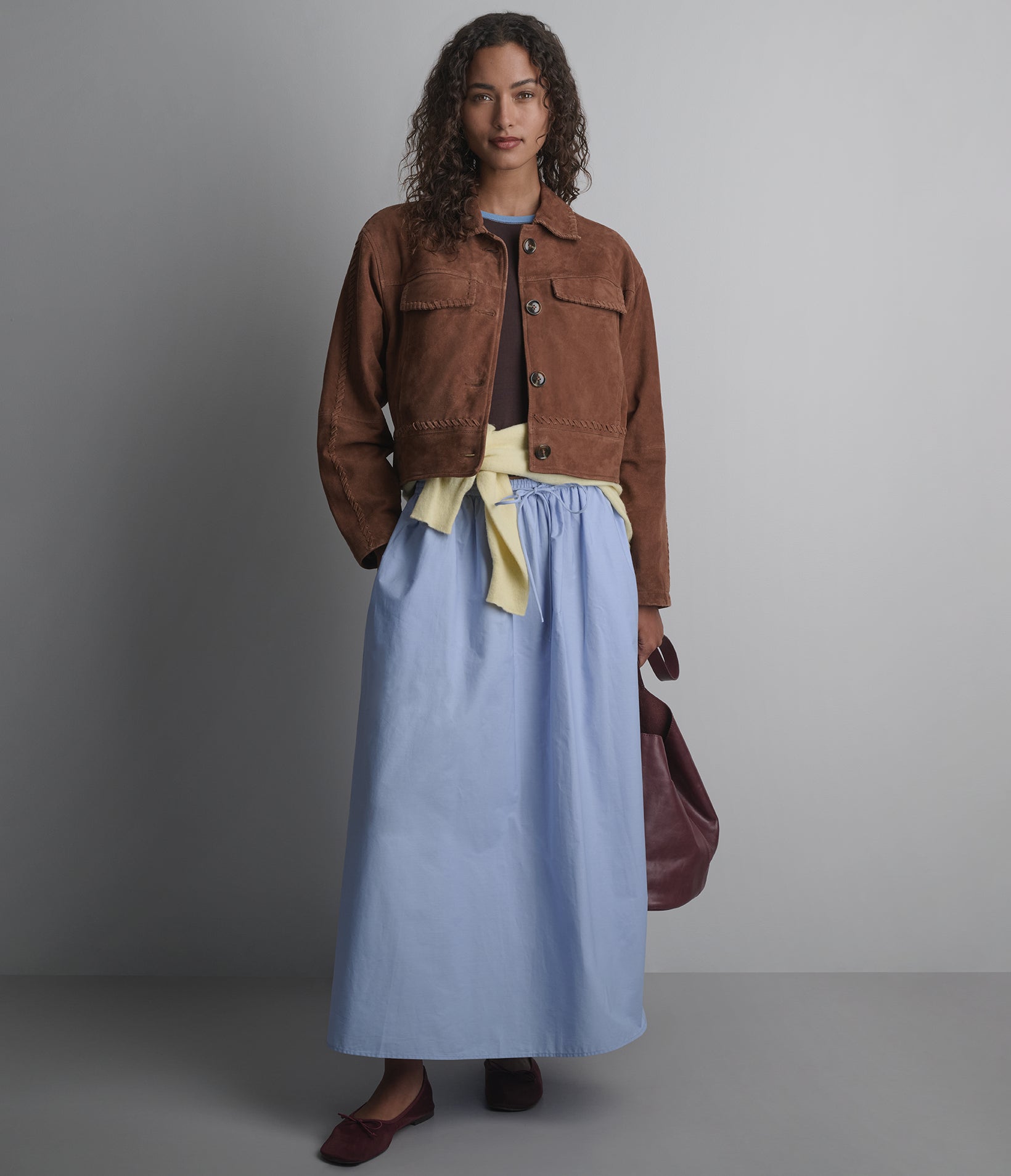 Vivianne Whipstitched Suede Trucker Jacket