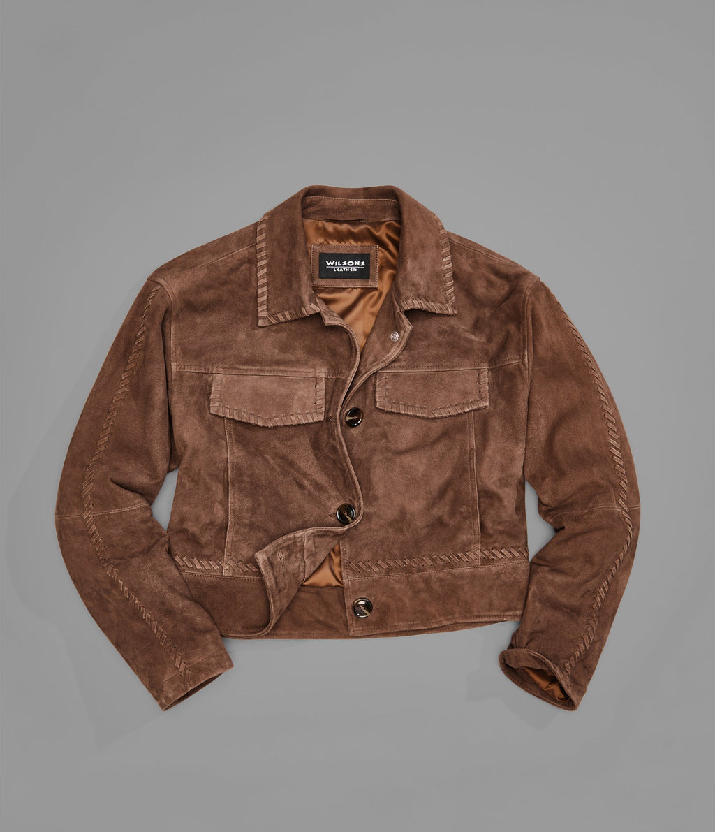 Vivianne Whipstitched Suede Trucker Jacket
