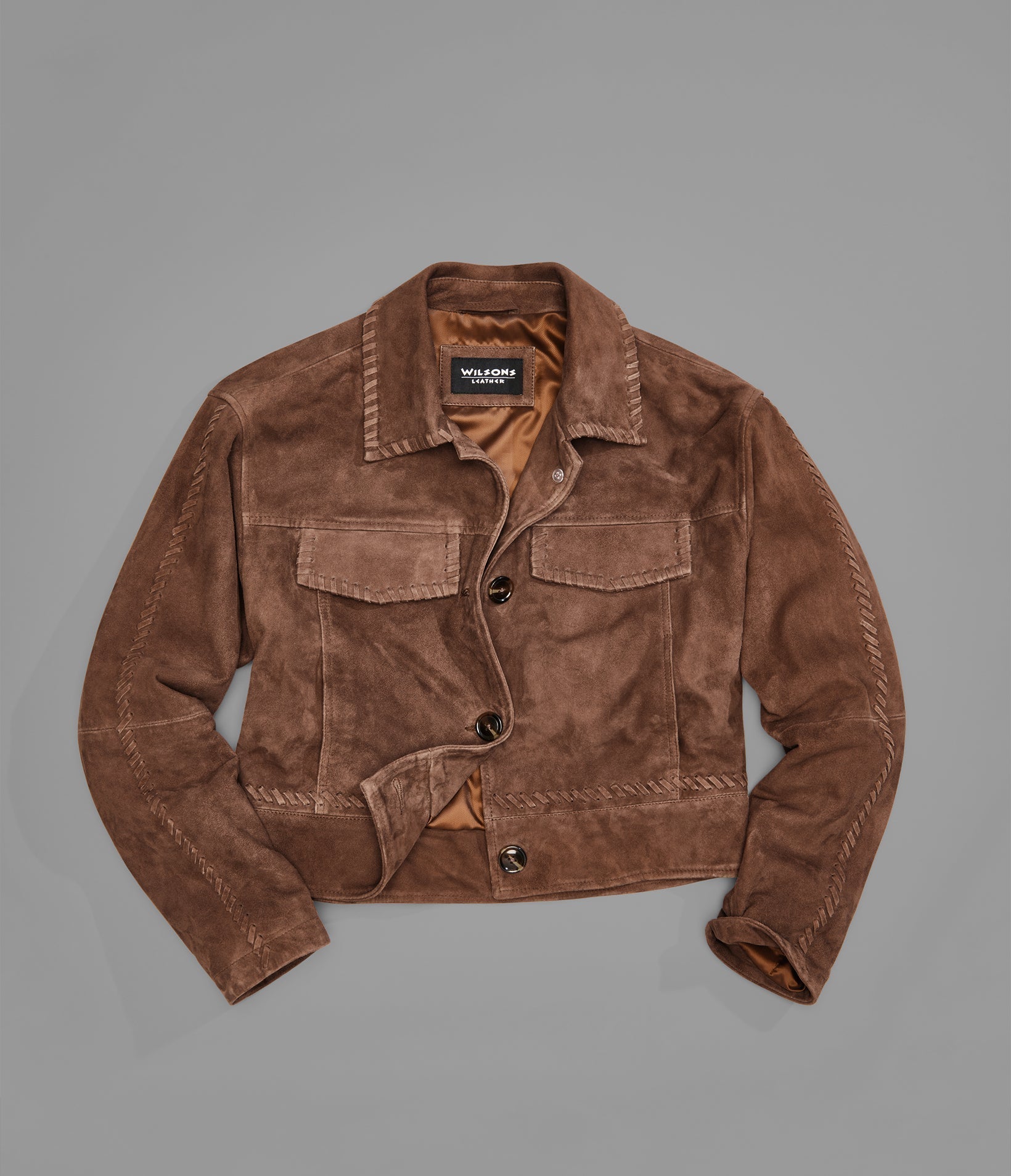 Vivianne Whipstitched Suede Trucker Jacket