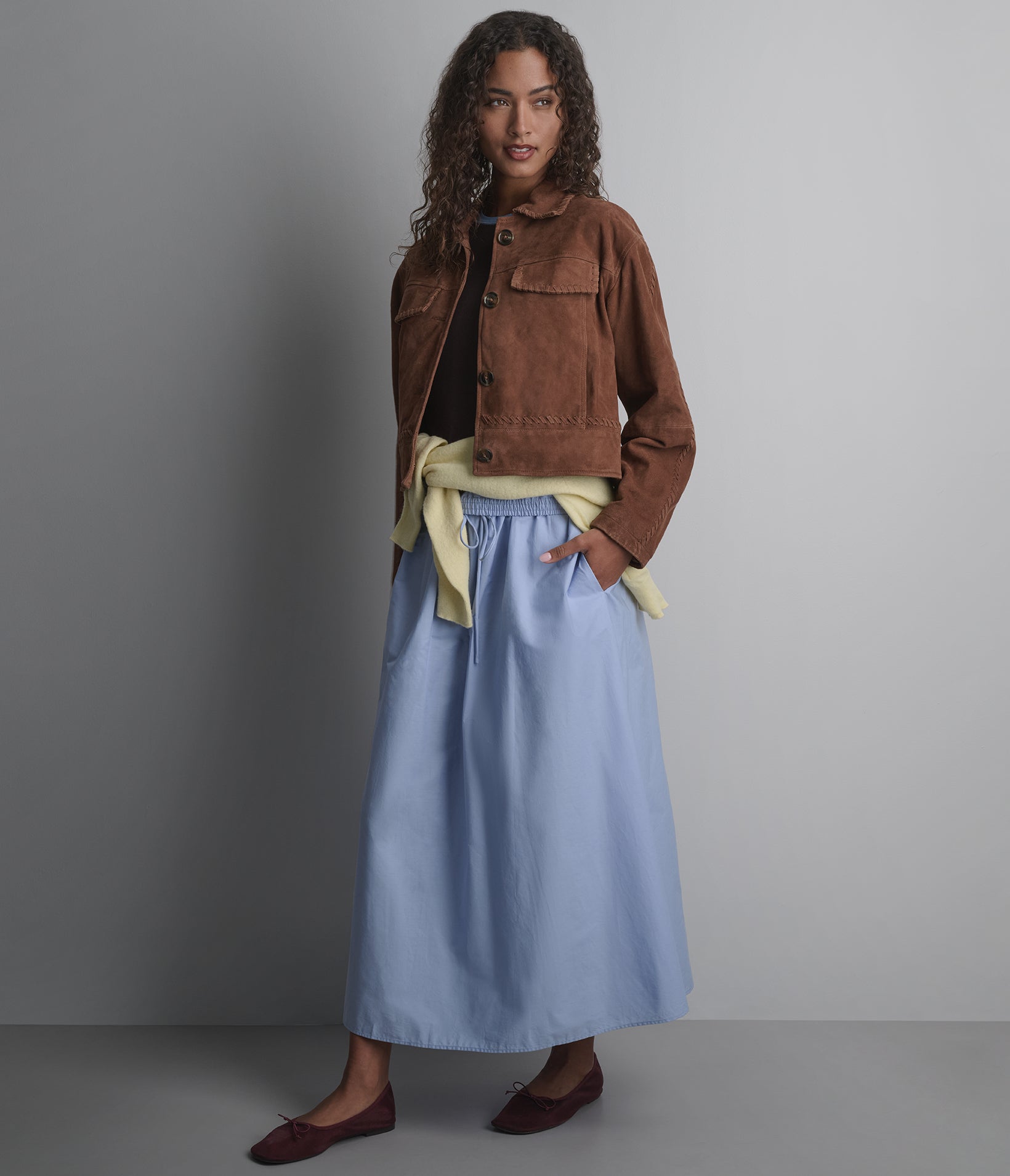 Vivianne Whipstitched Suede Trucker Jacket