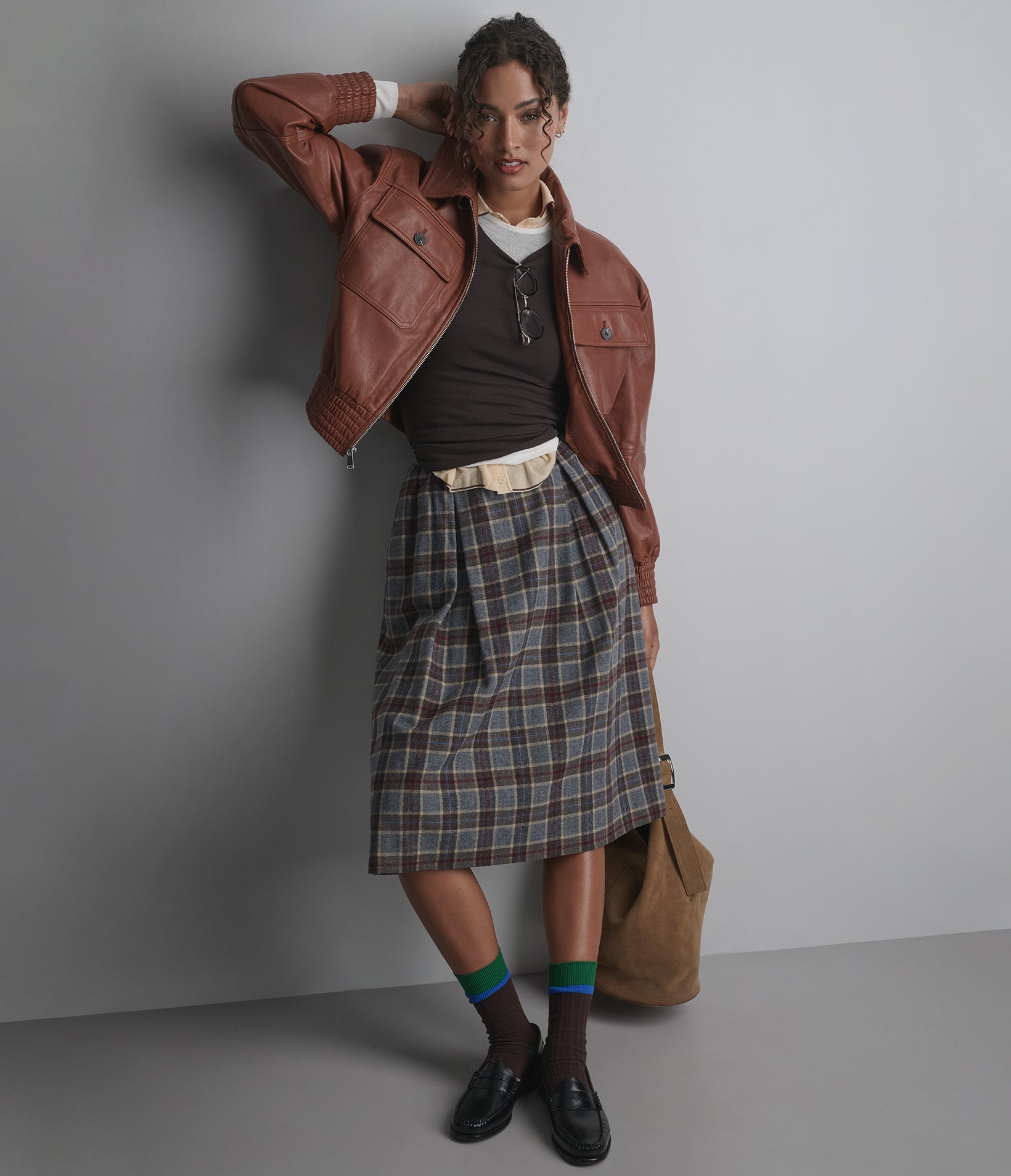 Maggie Cropped Lightweight Leather Aviator Jacket