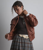 Maggie Cropped Lightweight Leather Aviator Jacket