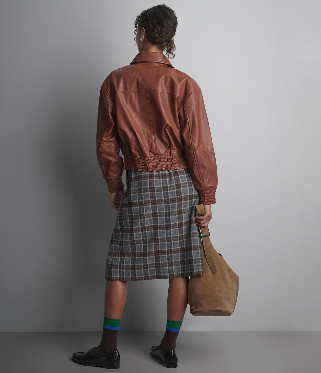 Maggie Cropped Lightweight Leather Aviator Jacket