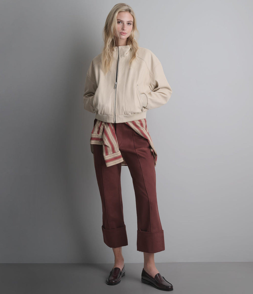 Twila Cropped Leather Bomber Jacket