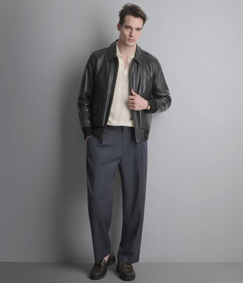 Chris Leather Bomber Jacket