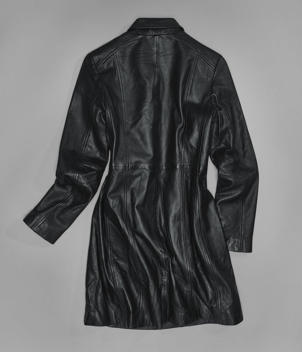 Nora Button Down Leather Trench Coat