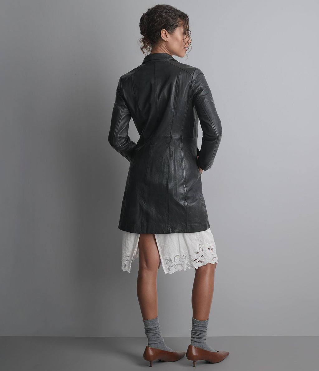 Nora Button Down Leather Trench Coat