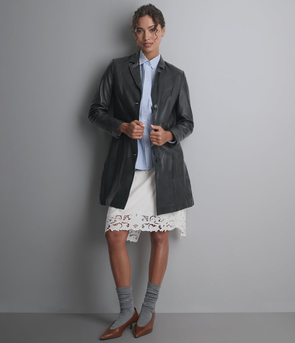 Nora Button Down Leather Trench Coat