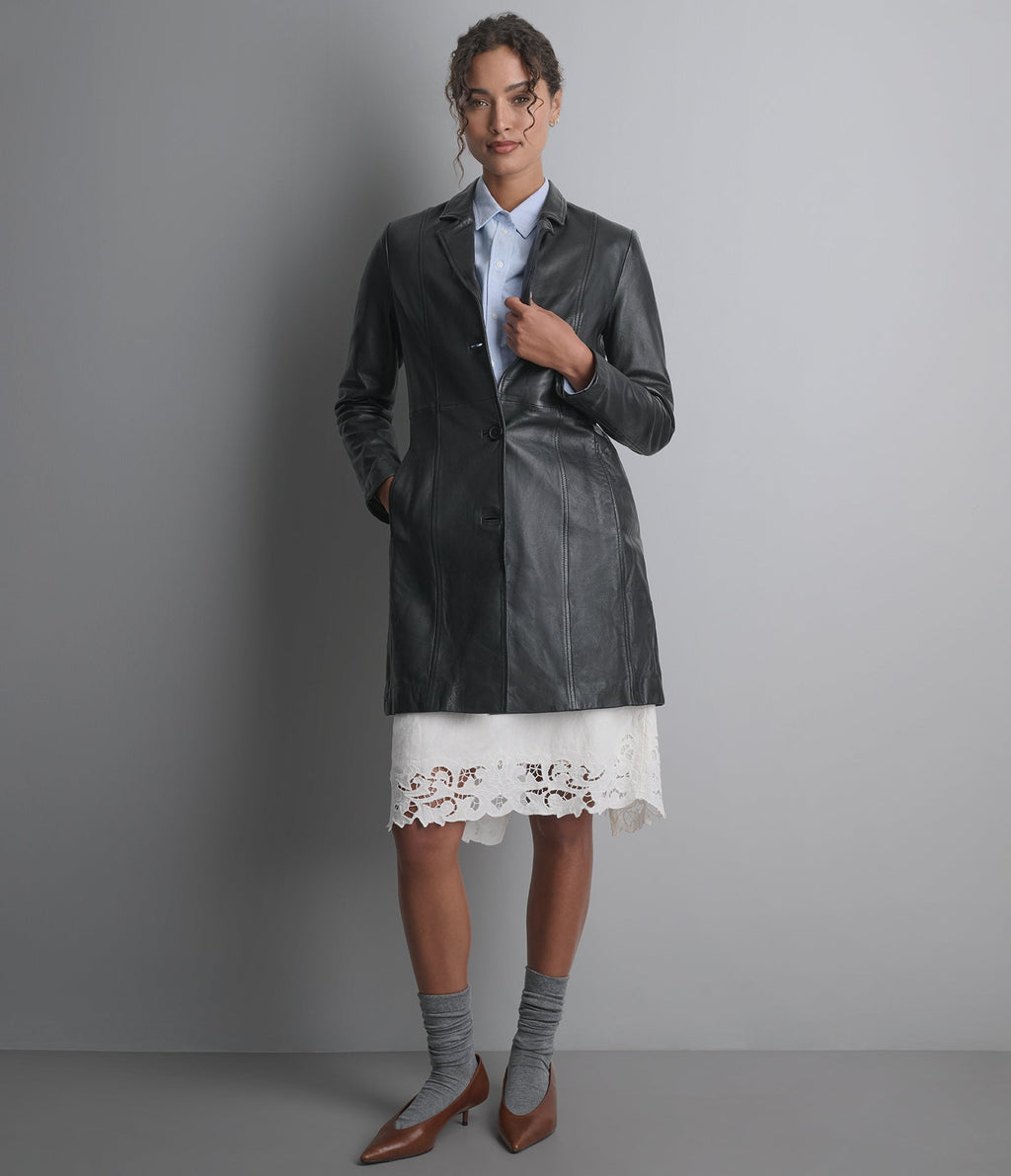 Nora Button Down Leather Trench Coat