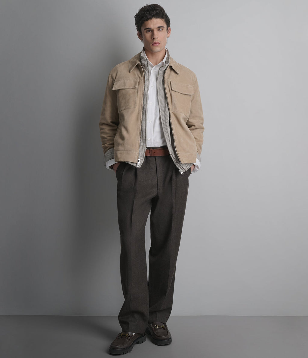 Banks Suede Zip Shirt Jacket in Sand