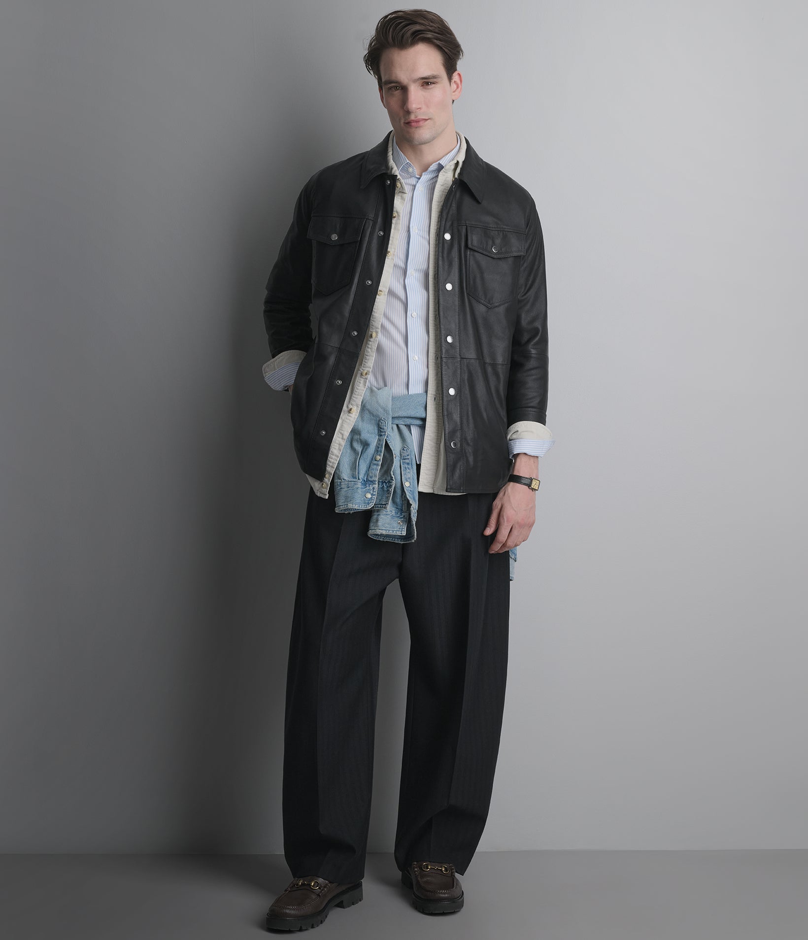Wren Lightweight Leather Snap Shirt Jacket