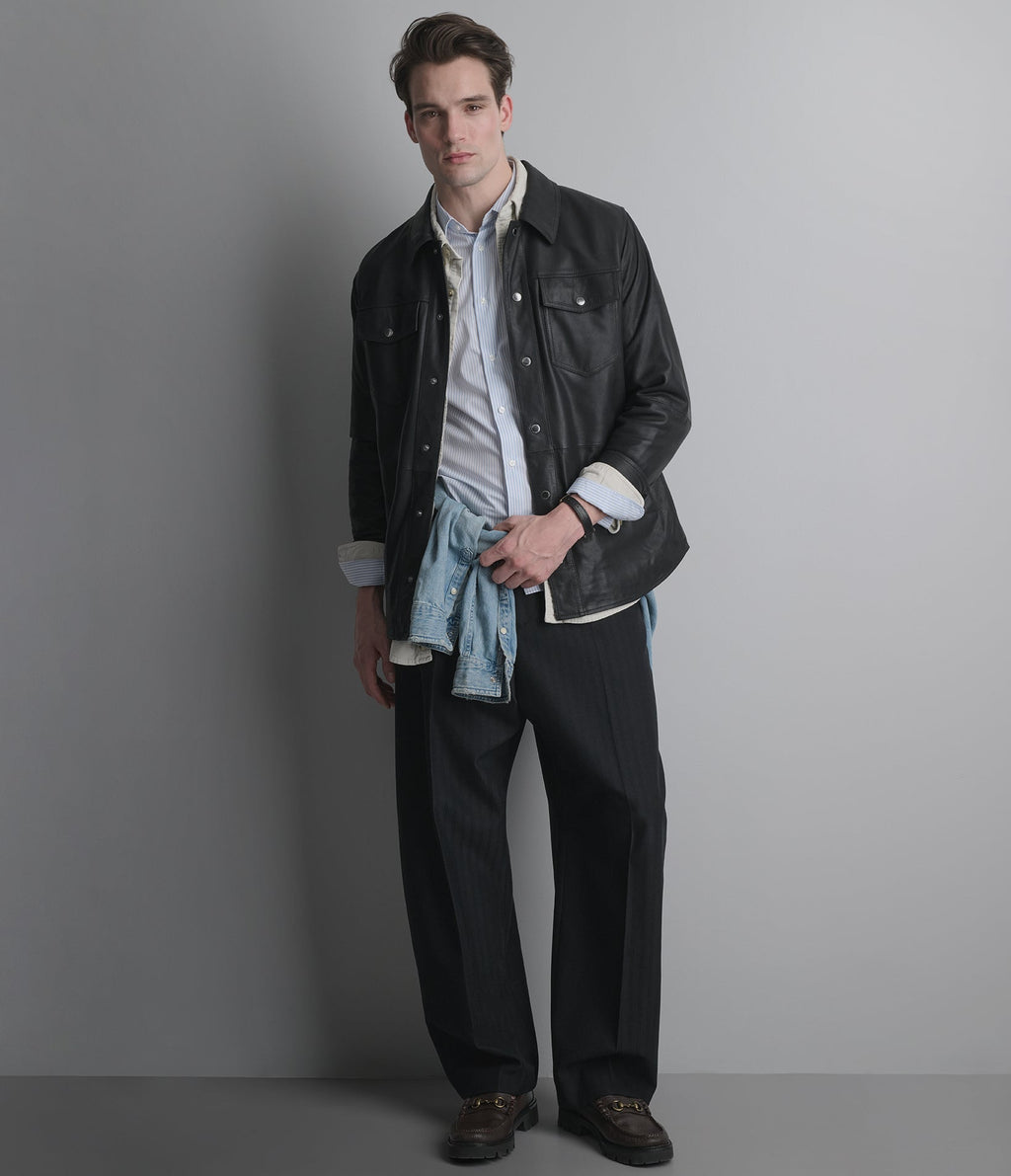 Wren Lightweight Leather Snap Front Shirt Jacket