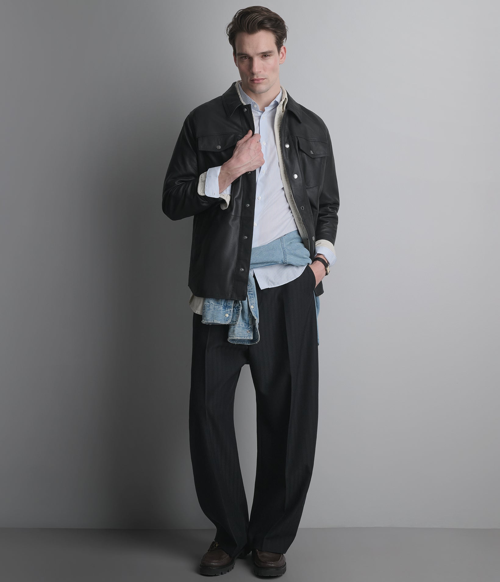 Wren Lightweight Leather Snap Shirt Jacket