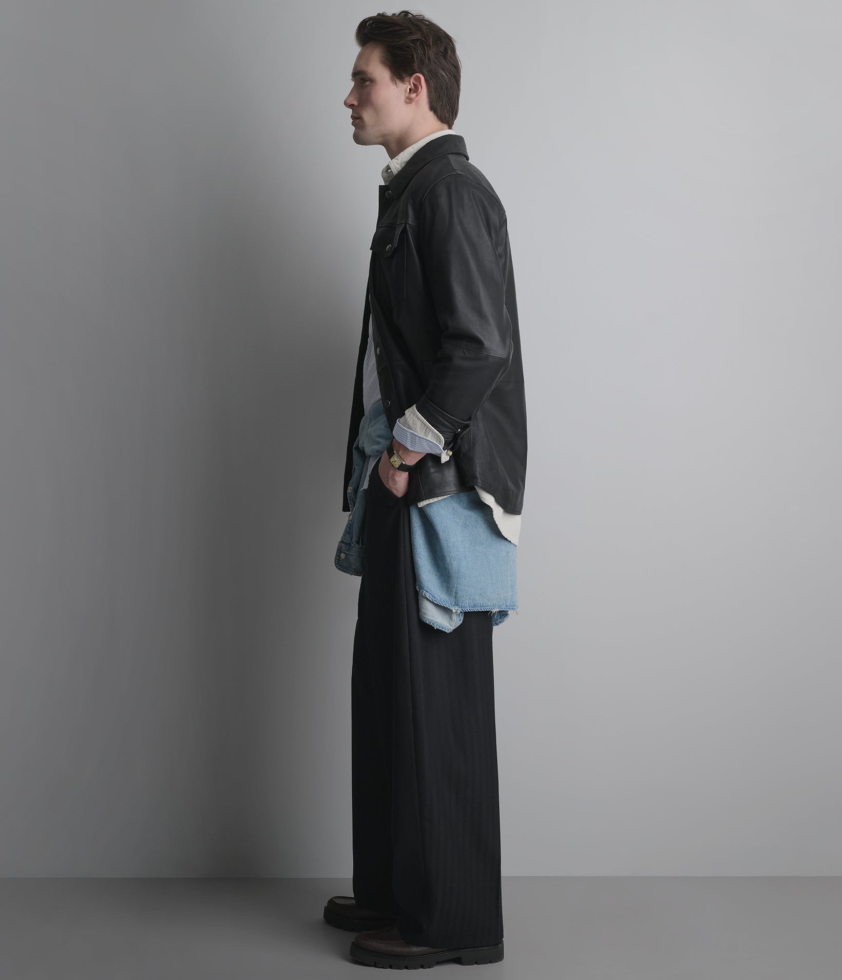 Wren Lightweight Leather Snap Front Shirt Jacket