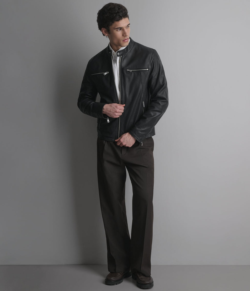 Quinton Lightweight Leather Racer Jacket