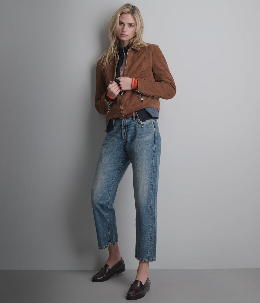 Monty Suede Shirt Collar Zip Jacket