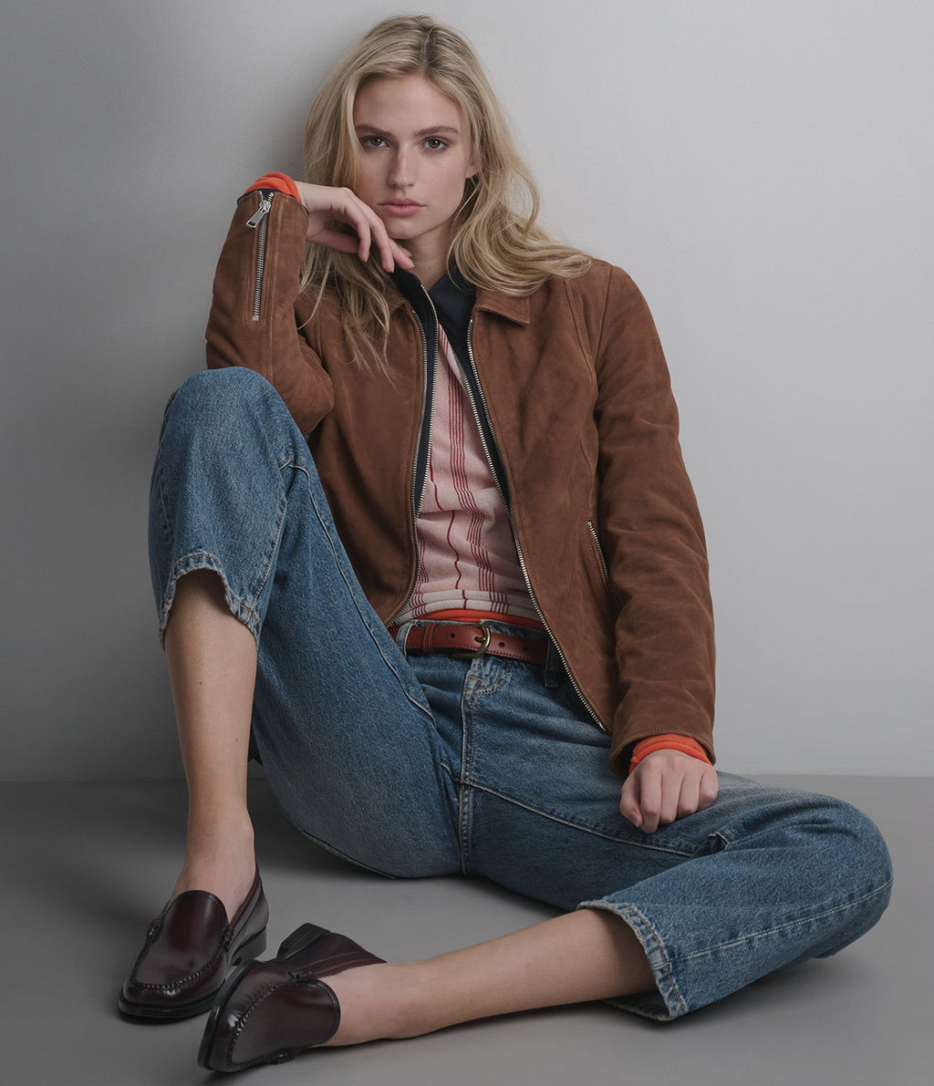 Monty Suede Shirt Collar Zip Jacket