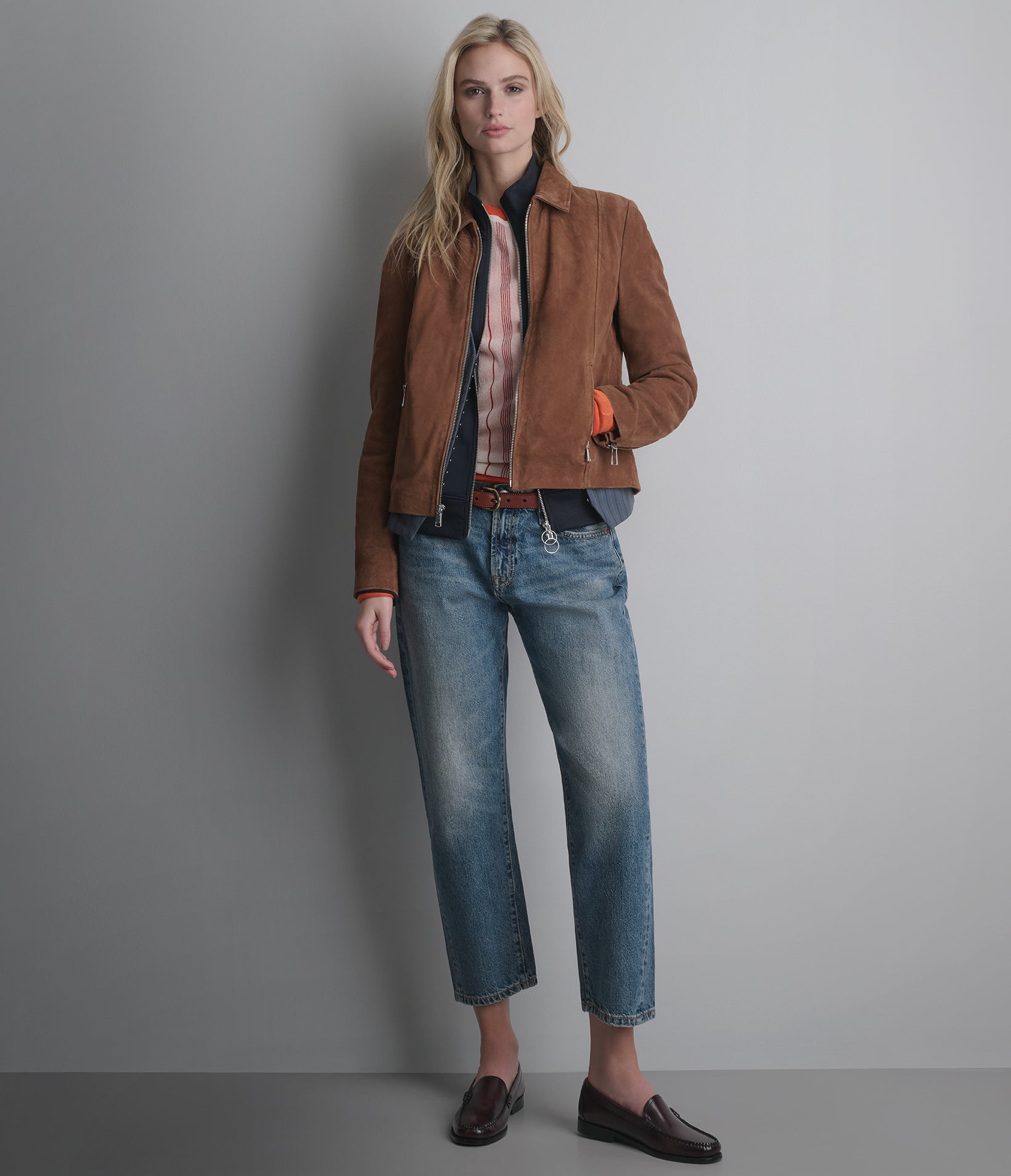 Monty Suede Shirt Collar Zip Jacket