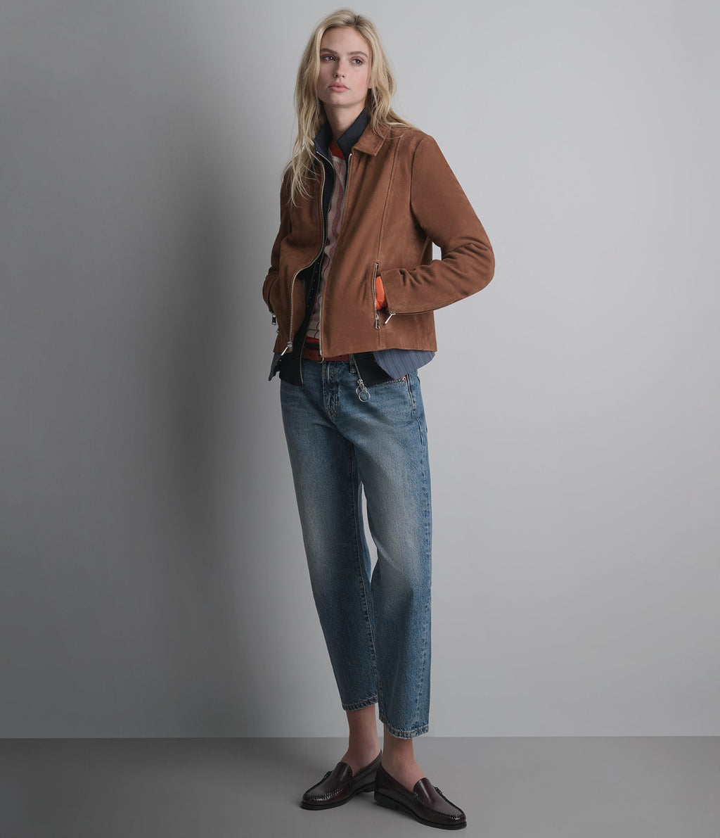 Monty Suede Shirt Collar Zip Jacket