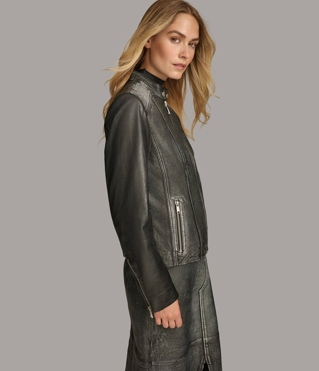 Alora Leather Combo Racer Jacket