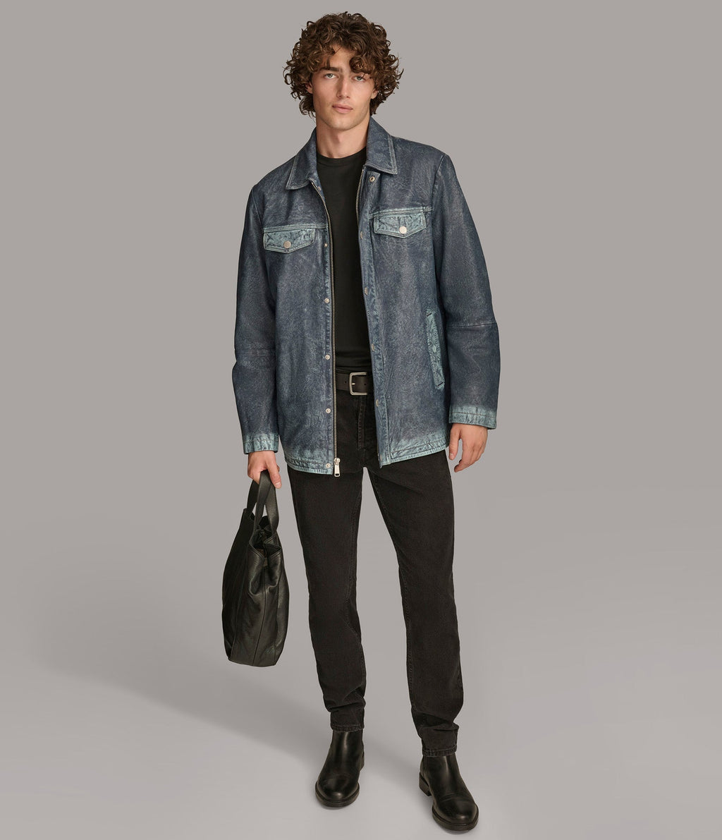 Nolan Leather Denim Shirt Jacket