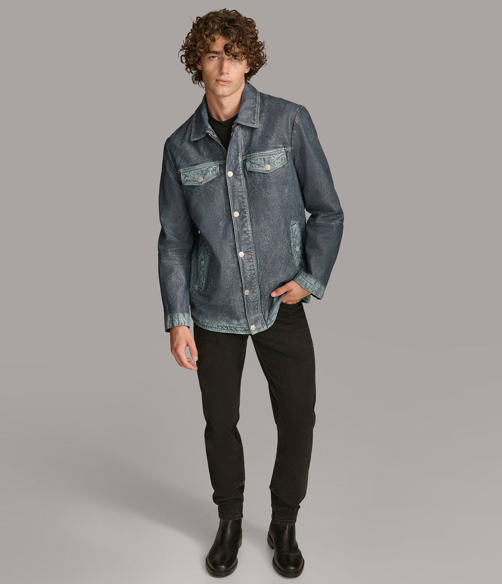 Nolan Leather Denim Shirt Jacket