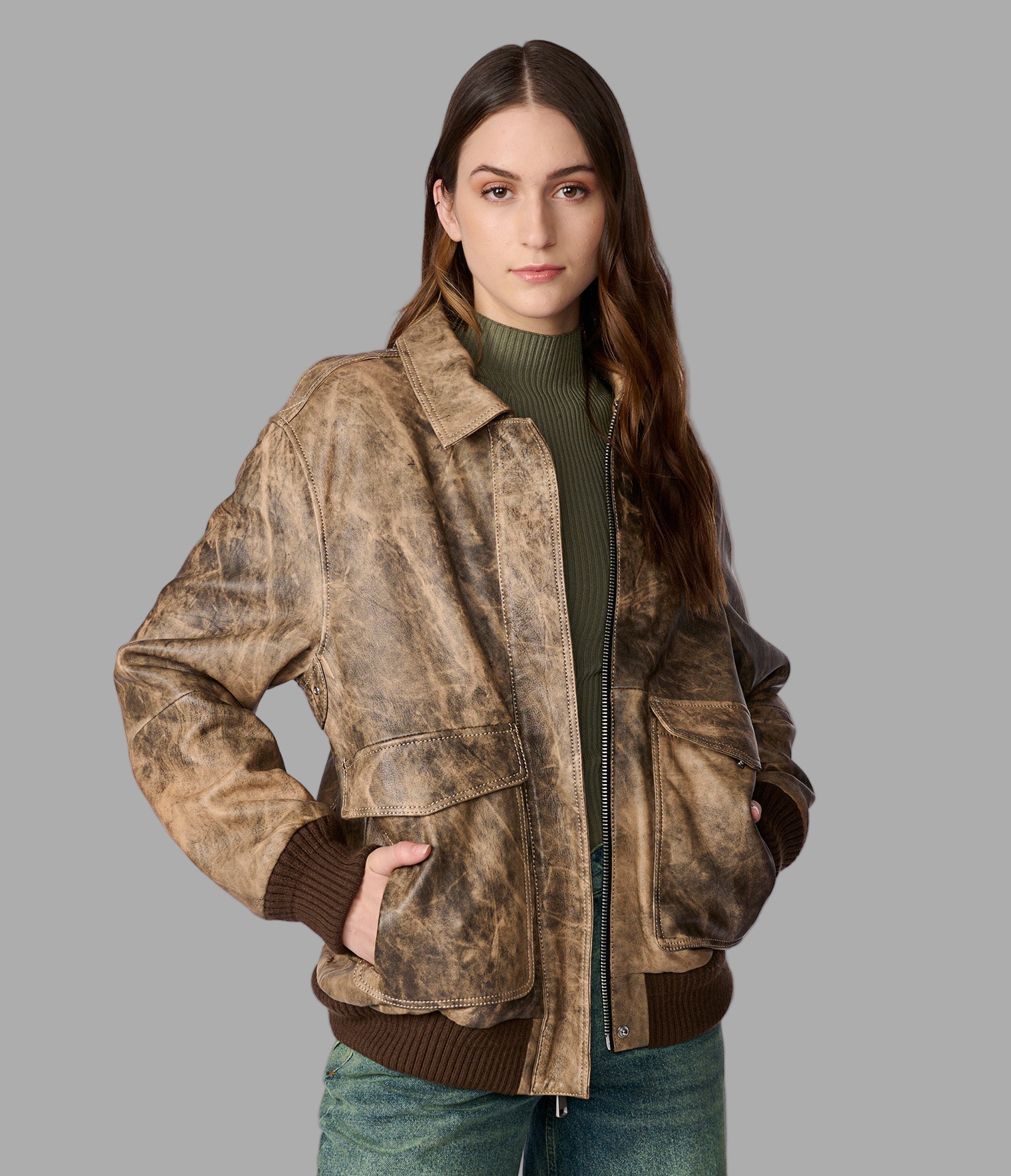 Cassidy Oversized Leather Bomber Jacket