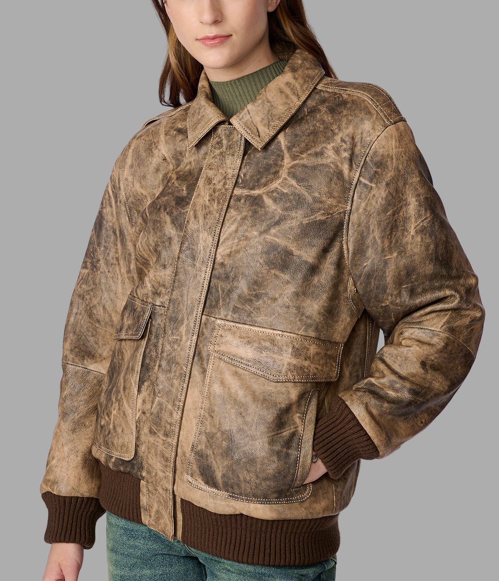 Cassidy Oversized Leather Bomber Jacket