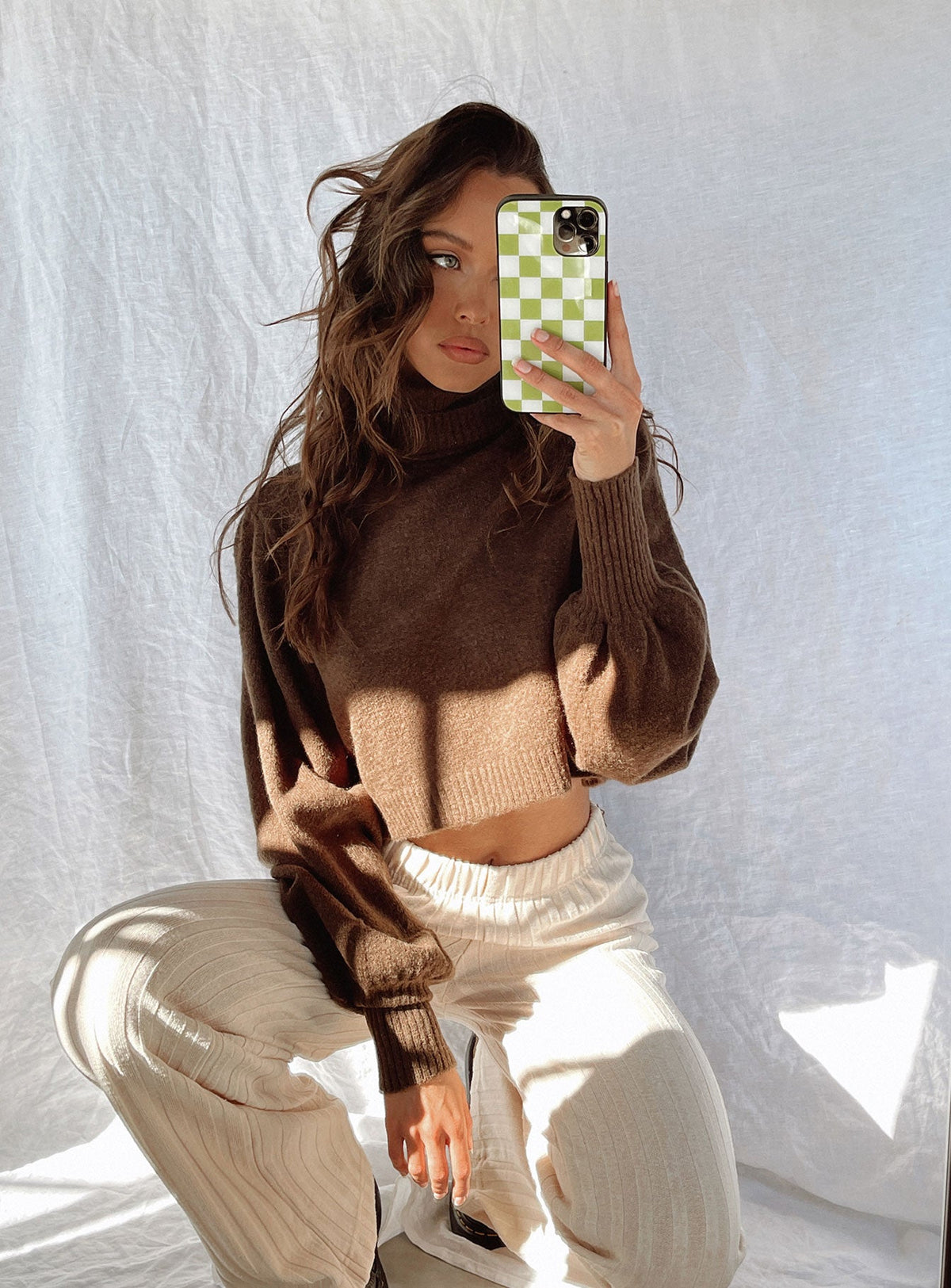 Women's Zahara Cropped Turtleneck Sweater Brown