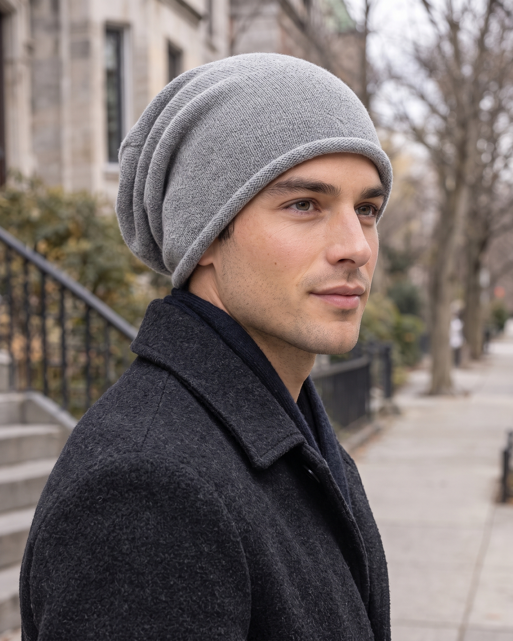 Men's Everyday Knit Beanie — Gray / 50 × 27 cm — lifestyle — wb-gender-final-142