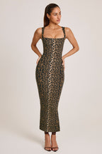 Women's Modal Square-Neck Bodycon Midi Dress in Leopard Print — Dress