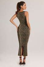 Women's Modal Square-Neck Bodycon Midi Dress in Leopard Print — Dress