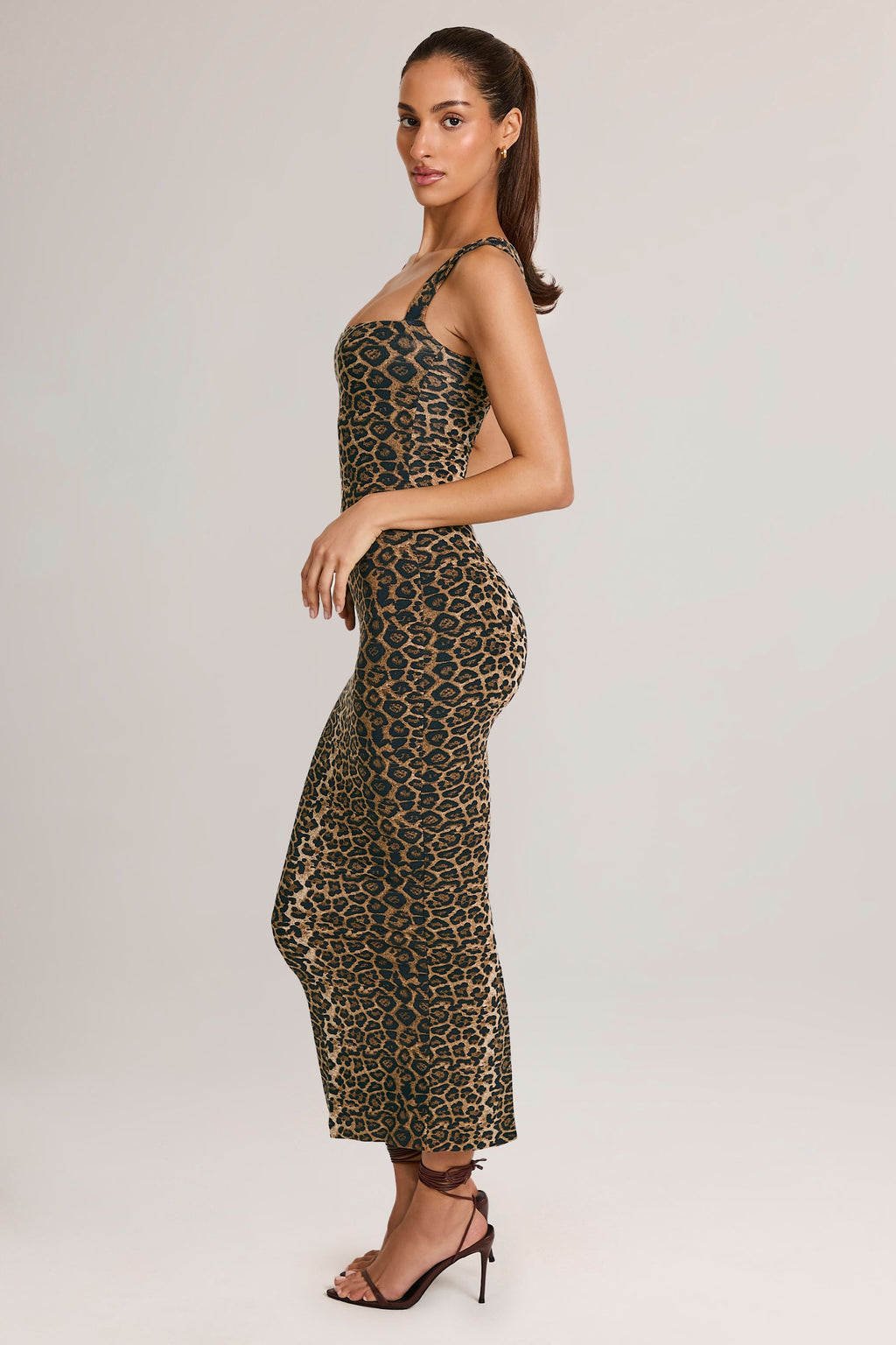 Women's Modal Square-Neck Bodycon Midi Dress in Leopard Print — Dress