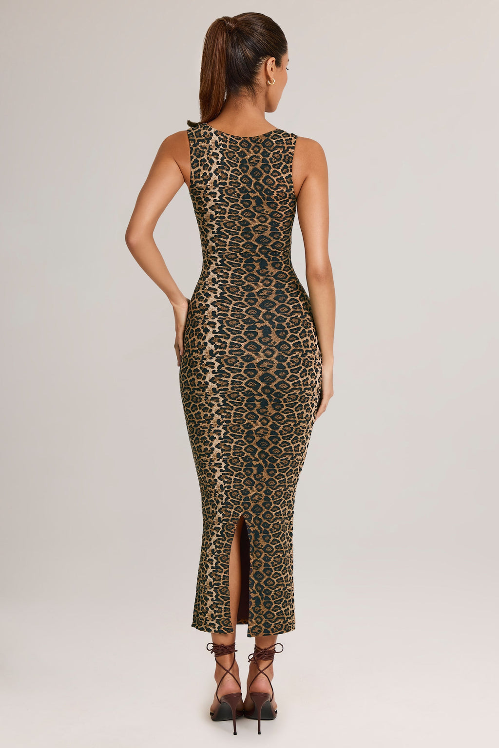 Women's Modal Square-Neck Bodycon Midi Dress in Leopard Print — Dress