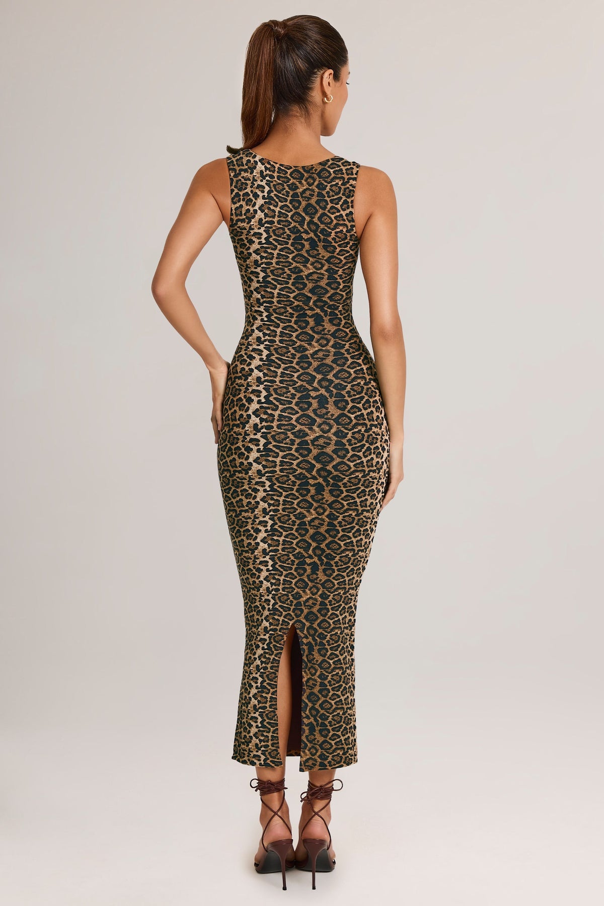 Women's Modal Square-Neck Bodycon Midi Dress in Leopard Print — Dress