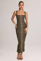 Women's Modal Square-Neck Bodycon Midi Dress in Leopard Print — Dress