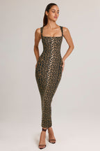 Women's Modal Square-Neck Bodycon Midi Dress in Leopard Print — Dress