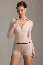 Women's Long-Sleeve Playsuit in Mushroom — Jumpsuit or Romper