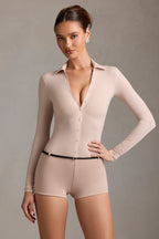 Women's Long-Sleeve Playsuit in Mushroom — Jumpsuit or Romper
