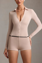Women's Long-Sleeve Playsuit in Mushroom — Jumpsuit or Romper