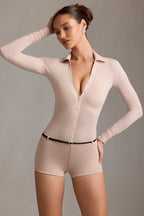 Women's Long-Sleeve Playsuit in Mushroom — Jumpsuit or Romper