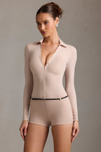 Women's Long-Sleeve Playsuit in Mushroom — Jumpsuit or Romper