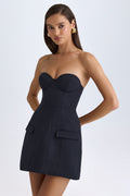 Women's Strapless Structured Tulip Mini Dress in Black — Dress