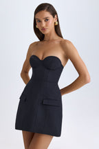 Women's Strapless Structured Tulip Mini Dress in Black — Dress