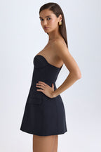 Women's Strapless Structured Tulip Mini Dress in Black — Dress