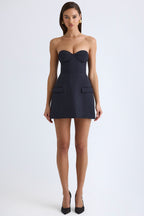 Women's Strapless Structured Tulip Mini Dress in Black — Dress