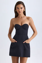 Women's Strapless Structured Tulip Mini Dress in Black — Dress
