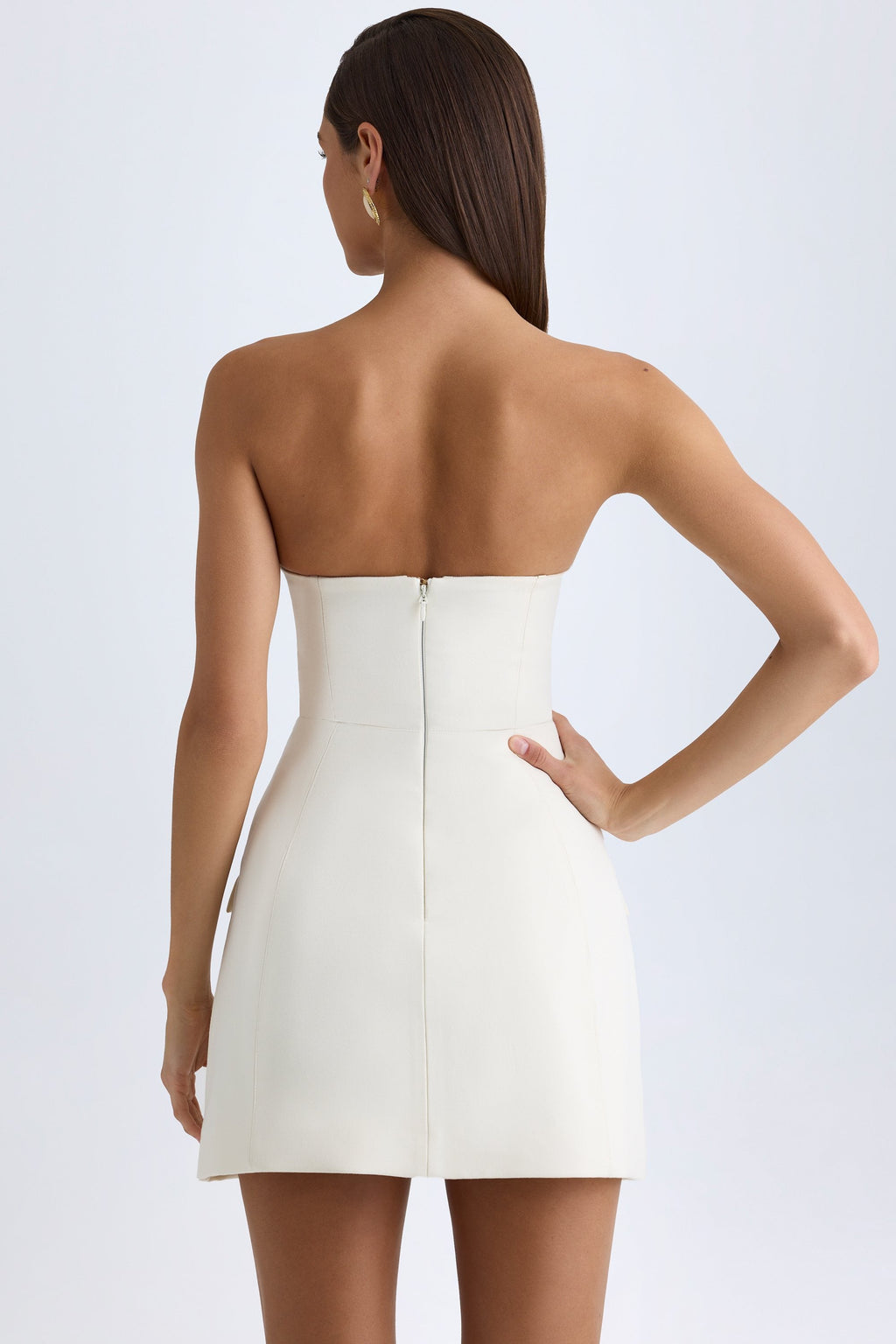 Women's Strapless Structured Tulip Mini Dress in Vanilla — Dress