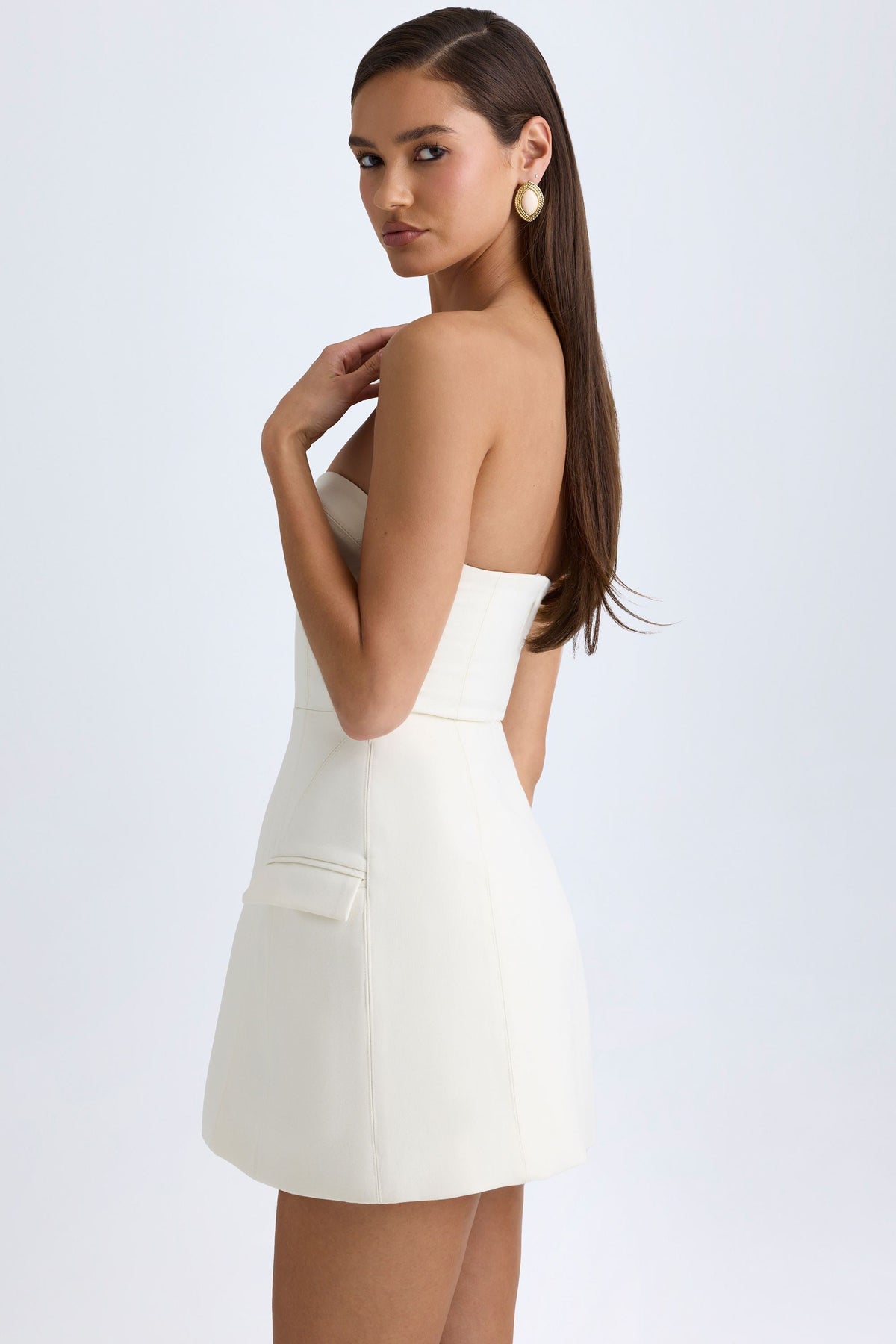 Women's Strapless Structured Tulip Mini Dress in Vanilla — Dress