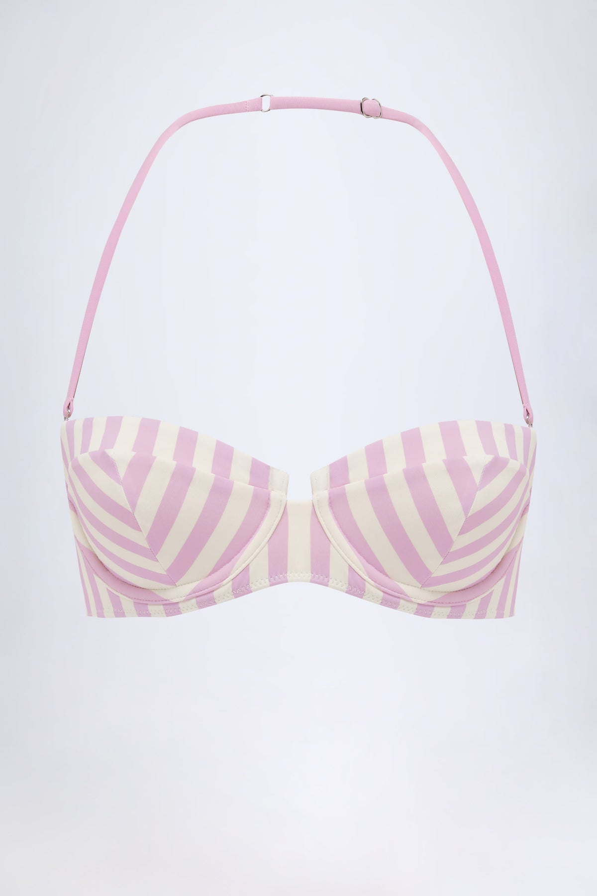 Women's Underwired Halterneck Balconette Bikini Top in Mauve Stripe — Swimwear